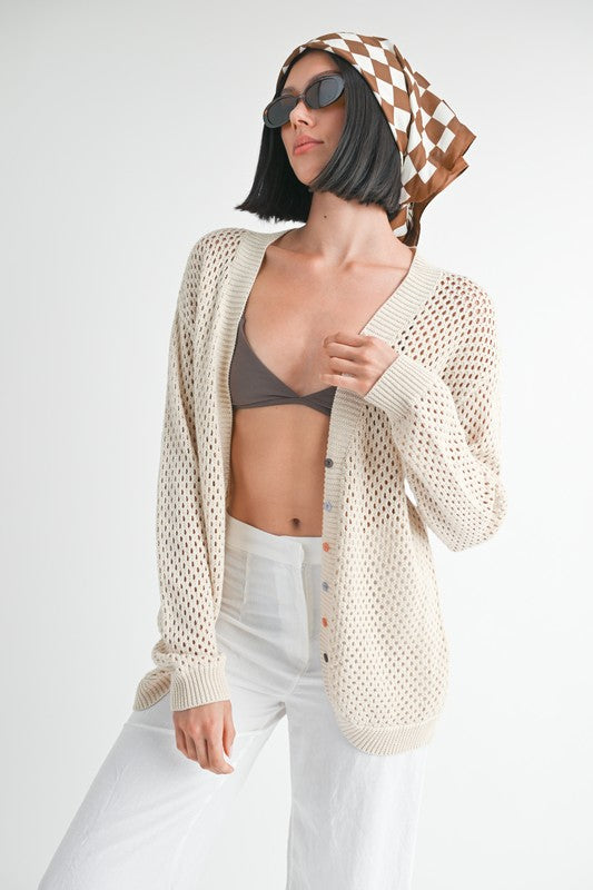 BUTTON UP CROCHET CARDIGAN - Eye Candy Sensation Apparel & Accessories
