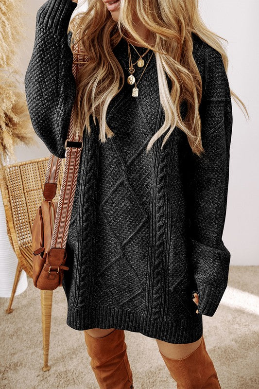 Women Knit Drop Shoulder Loose Fit Sweater Dress - Eye Candy Sensation