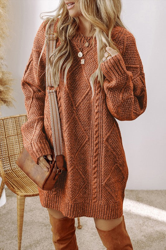 Women Knit Drop Shoulder Loose Fit Sweater Dress - Eye Candy Sensation