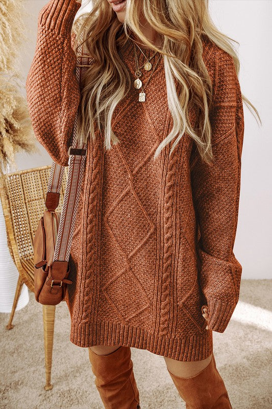 Women Knit Drop Shoulder Loose Fit Sweater Dress - Eye Candy Sensation