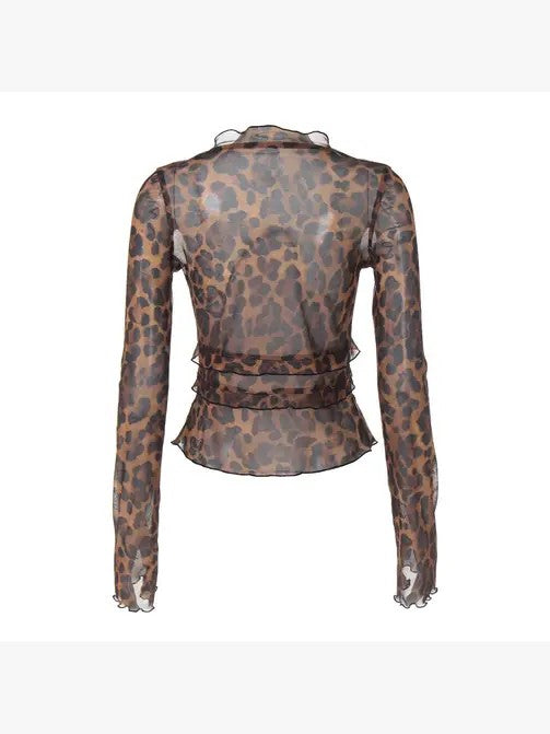 Leopard Print Mesh ruffled top  - Eye Candy Sensation Apparel & Accessories