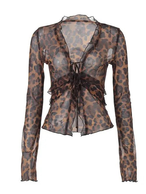 Leopard Print Mesh ruffled top  - Eye Candy Sensation Apparel & Accessories