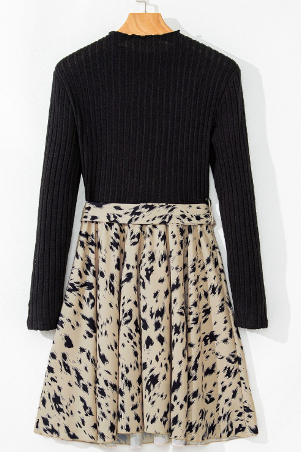 Printed Tie Waist Mock Neck Long Sleeve Dress Trendsi