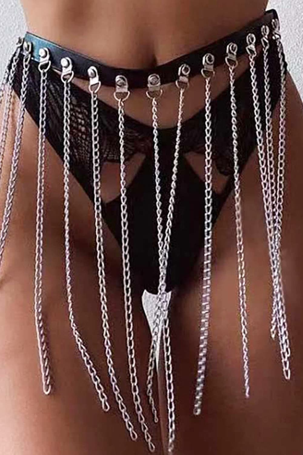 Fringed Chain PU Leather Belt Trendsi