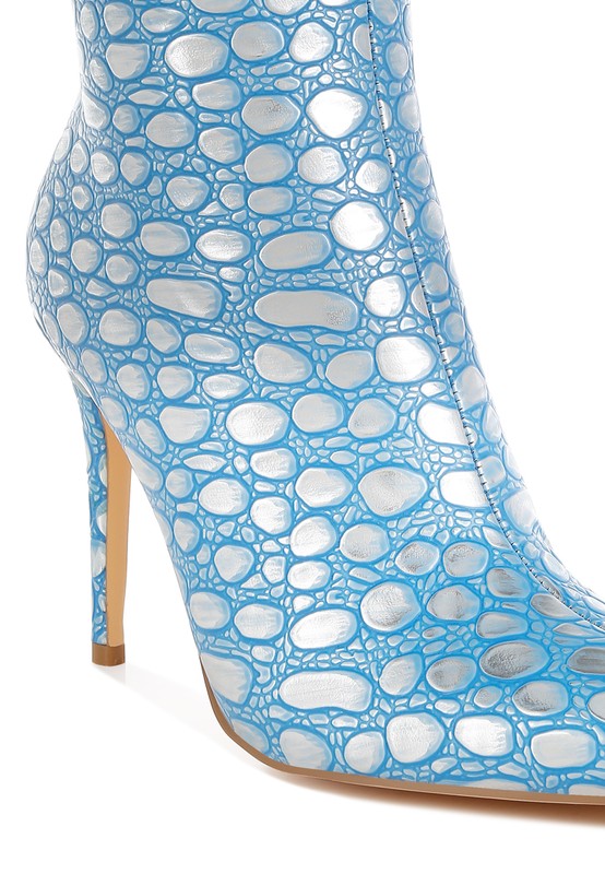 Moolah Embossed Stiletto Heel Ankle Boots - Eye Candy Sensation Apparel & Accessories