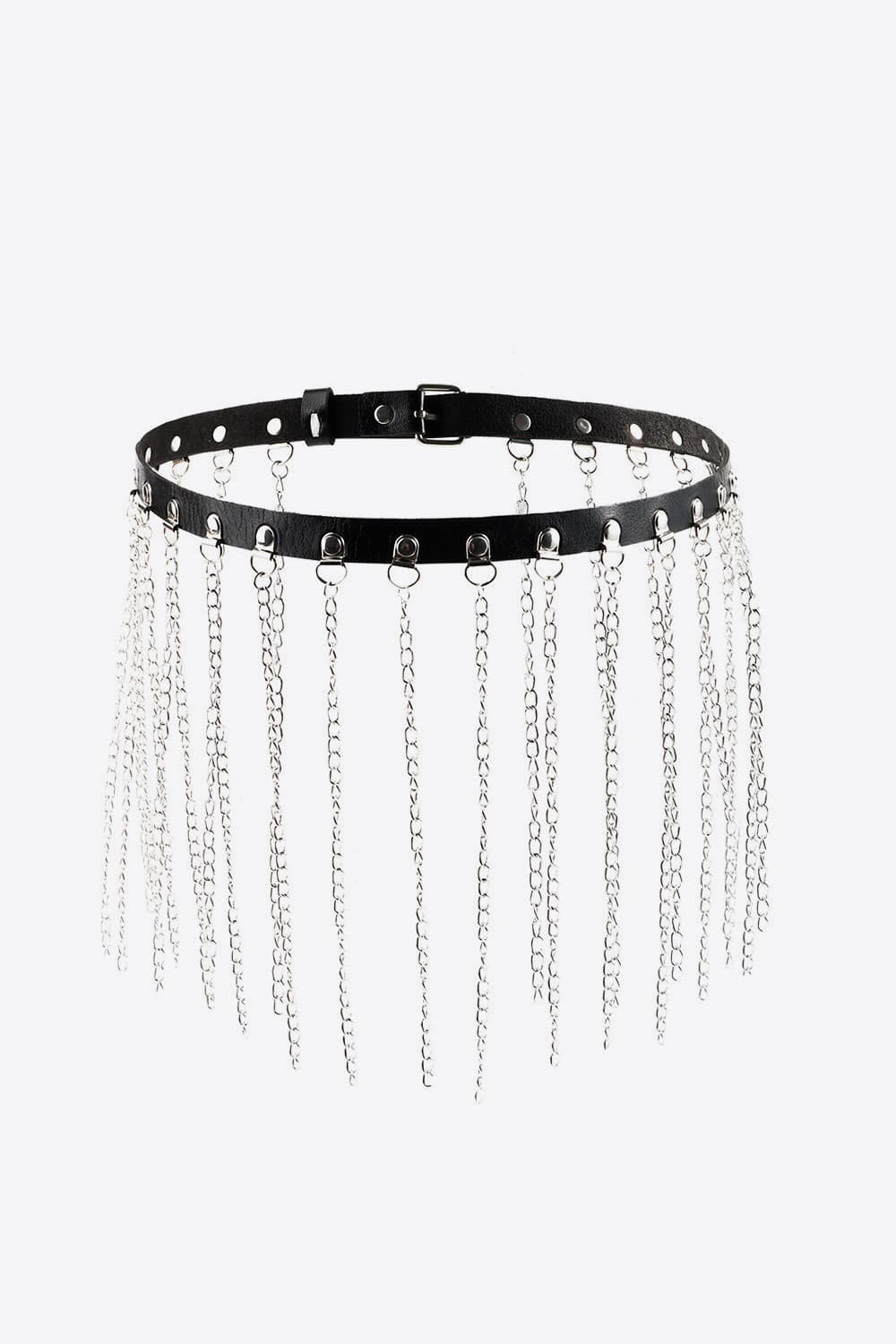 Fringed Chain PU Leather Belt Trendsi