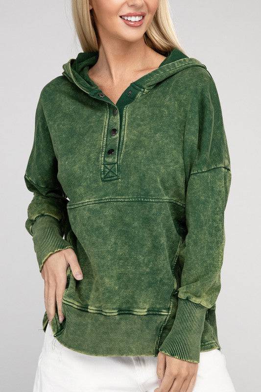 French Terry Acid Wash Kangaroo Pocket Hoodie ZENANA