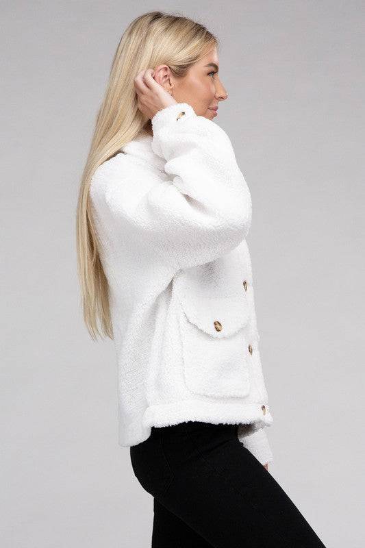 Cozy Sherpa Button-Front Jacket Ambiance Apparel