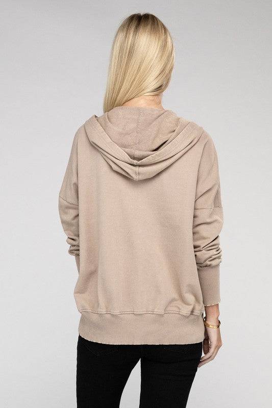 French Terry Acid Wash Kangaroo Pocket Hoodie ZENANA