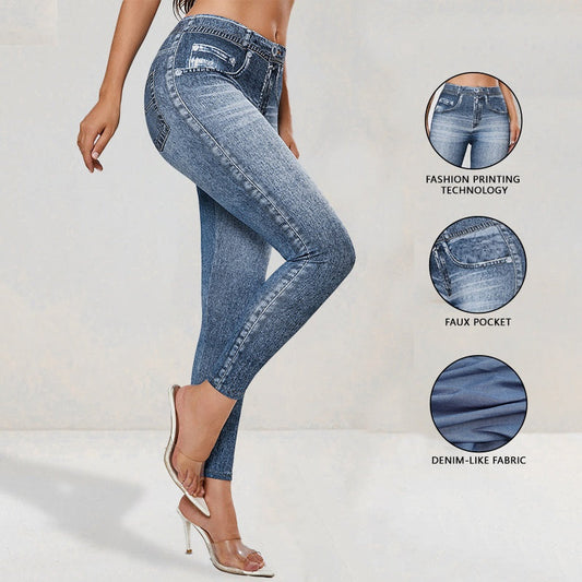 Retro Denim-Look Butt-Lifting Yoga Leggings โ High-Elastic Fitness Pants