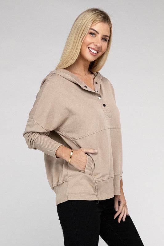 French Terry Acid Wash Kangaroo Pocket Hoodie ZENANA