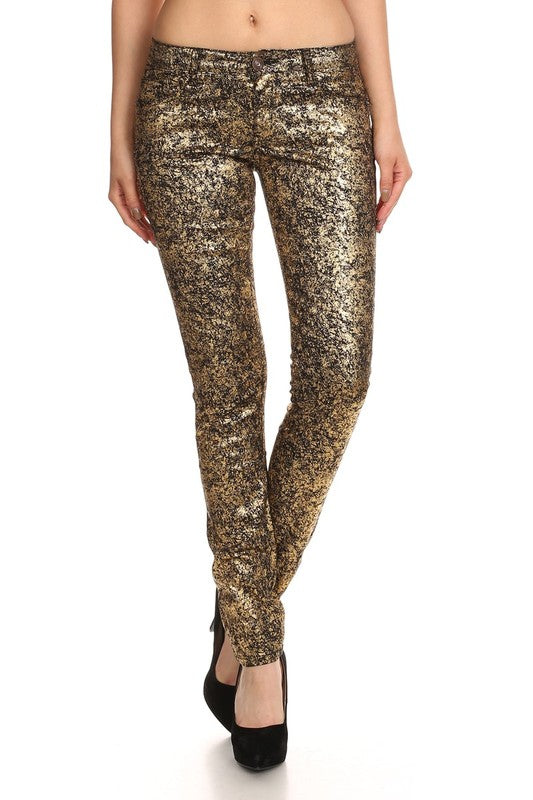 Low Rise Metallic Print Skinny jeans Pants - Eye Candy Sensation Apparel & Accessories