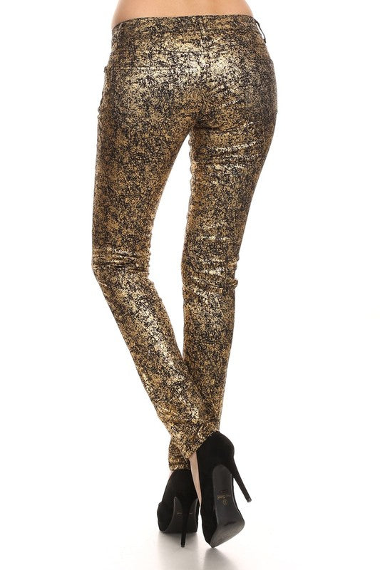 Low Rise Metallic Print Skinny jeans Pants - Eye Candy Sensation Apparel & Accessories