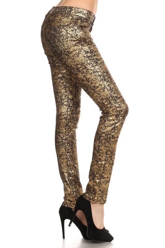 Low Rise Metallic Print Skinny jeans Pants - Eye Candy Sensation Apparel & Accessories