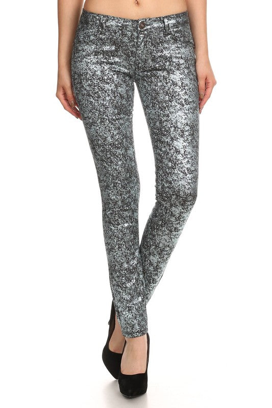 Low Rise Metallic Print Skinny jeans Pants - Eye Candy Sensation Apparel & Accessories