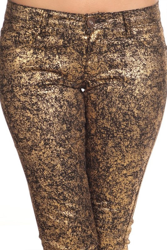 Low Rise Metallic Print Skinny jeans Pants - Eye Candy Sensation Apparel & Accessories