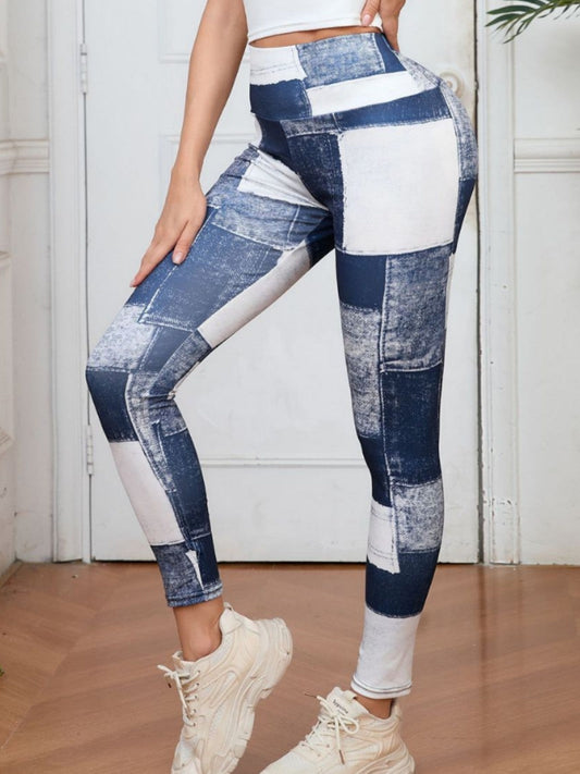 Plaid Peach Print High-Waist Tummy Control Yoga Pants โ Slim Fit Fitness Leggings