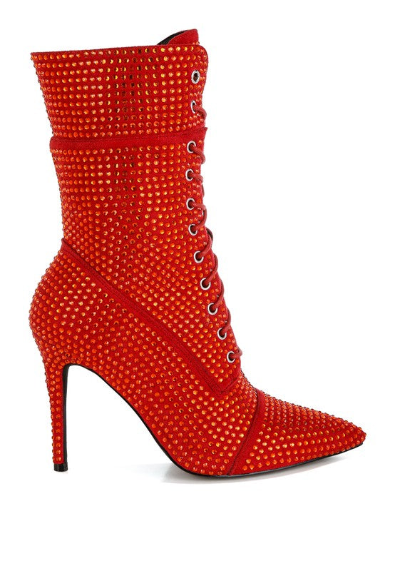 Bitetto Rhinestones Embellished Calf Boots - Eye Candy Sensation Apparel & Accessories