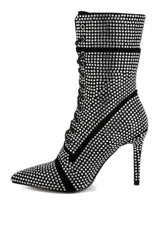 Bitetto Rhinestones Embellished Calf Boots - Eye Candy Sensation Apparel & Accessories