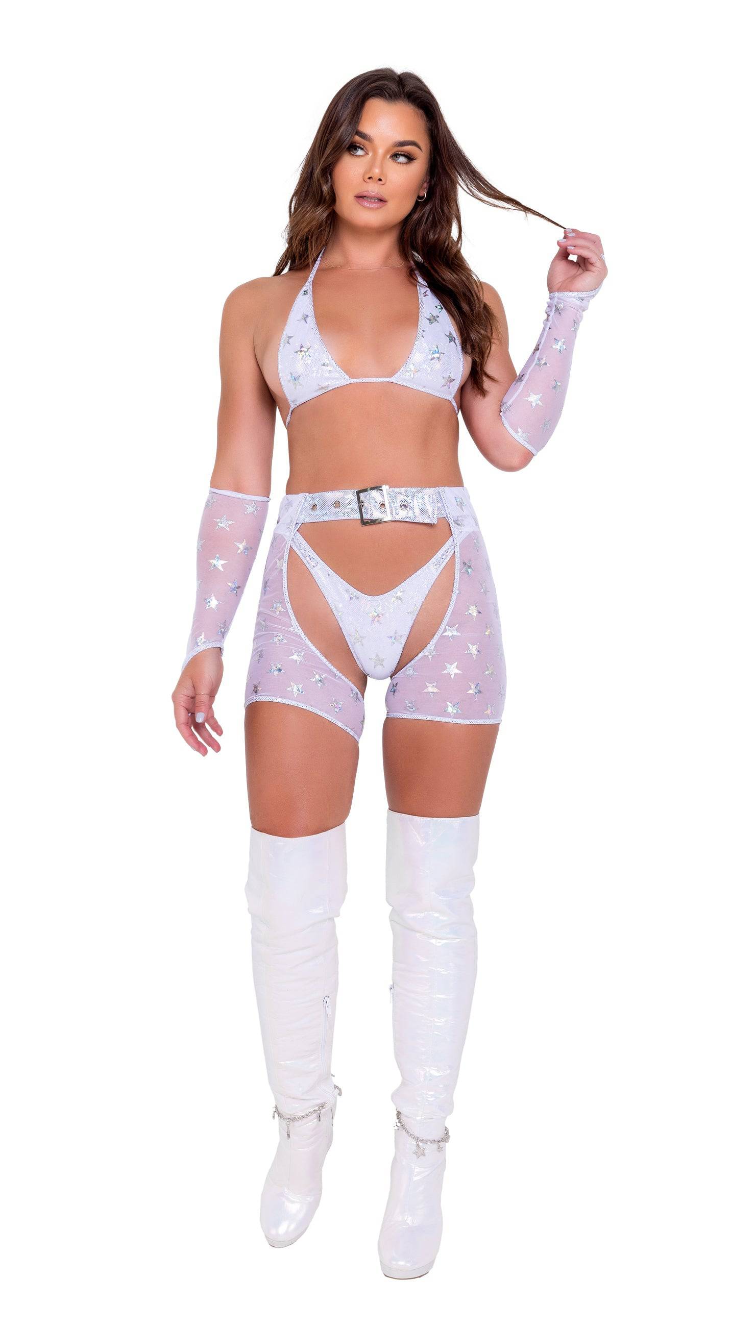 6083 - Mesh with Stars Print Chaps with Belt Roma