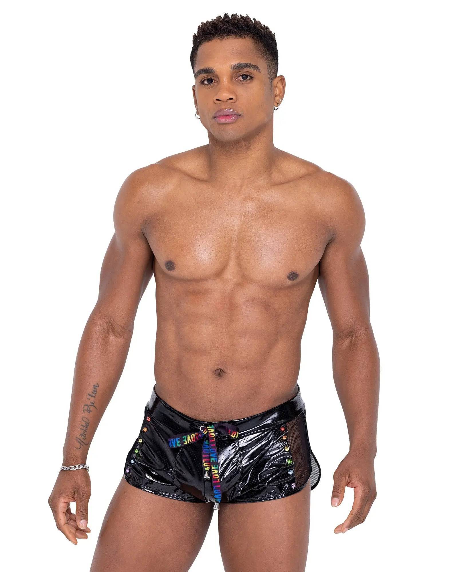6338 - Mens Pride Mesh Vinyl Runner Shorts Eye Candy Sensation