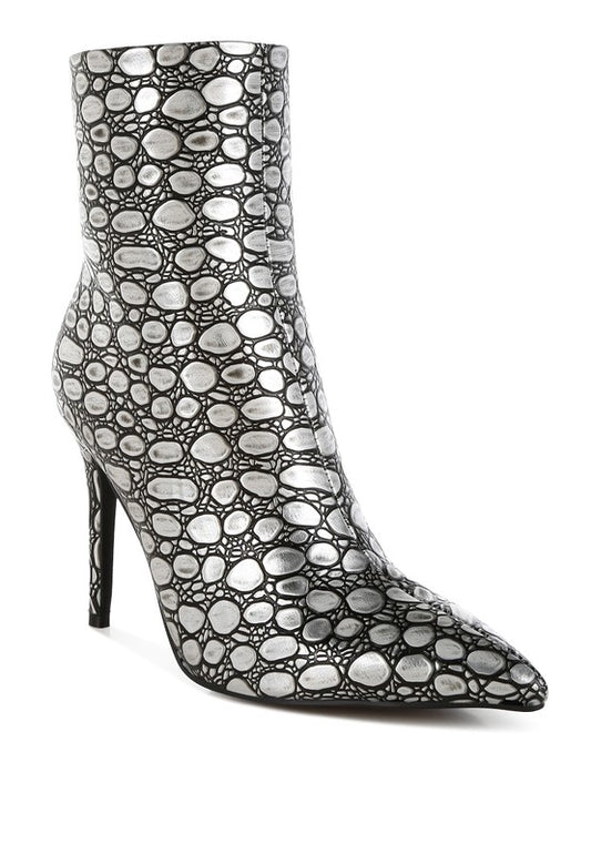 Moolah Embossed Stiletto Heel Ankle Boots - Eye Candy Sensation Apparel & Accessories