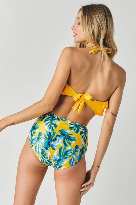 Solid Ruffle Top And Printed Bottom Swimsuit Davi & Dani