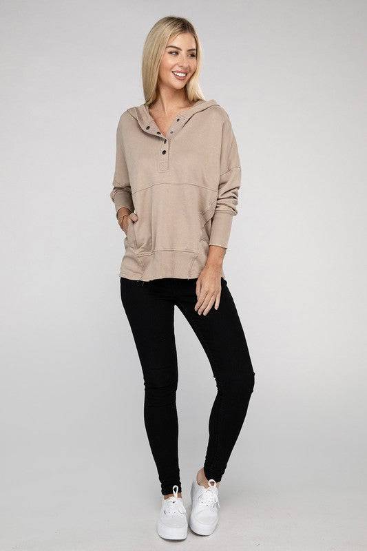 French Terry Acid Wash Kangaroo Pocket Hoodie ZENANA