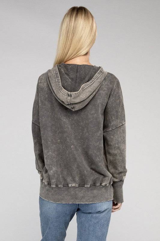 French Terry Acid Wash Kangaroo Pocket Hoodie ZENANA