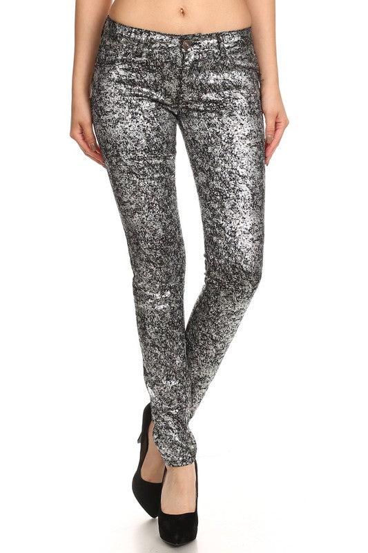 Low Rise Metallic Print Skinny jeans Pants - Eye Candy Sensation Apparel & Accessories