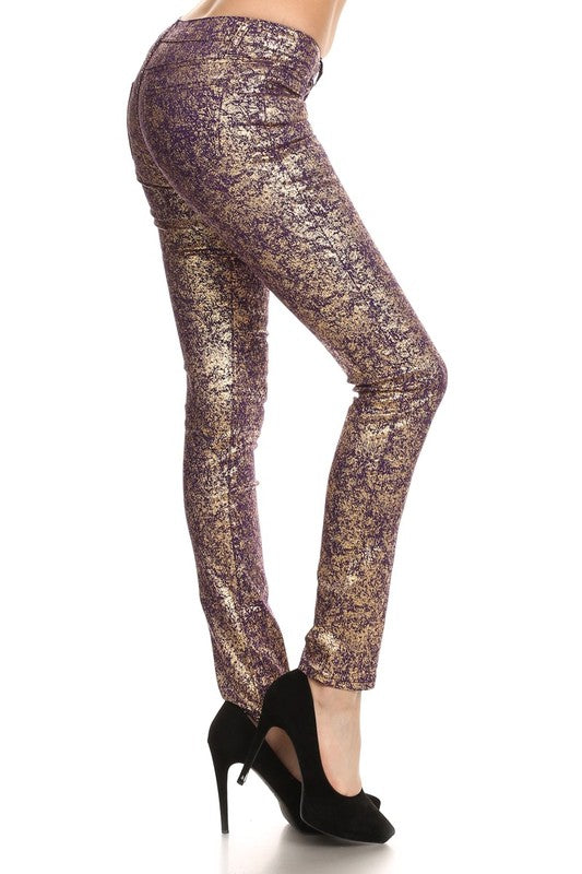 Low Rise Metallic Print Skinny jeans Pants - Eye Candy Sensation Apparel & Accessories