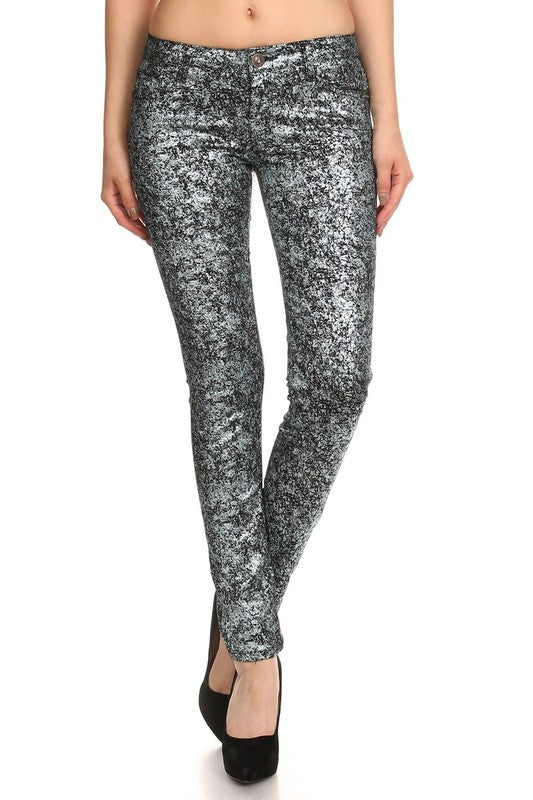 Low Rise Metallic Print Skinny jeans Pants - Eye Candy Sensation Apparel & Accessories