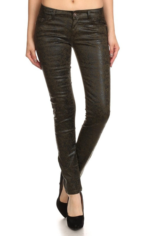 Low Rise Metallic Print Skinny jeans Pants - Eye Candy Sensation Apparel & Accessories