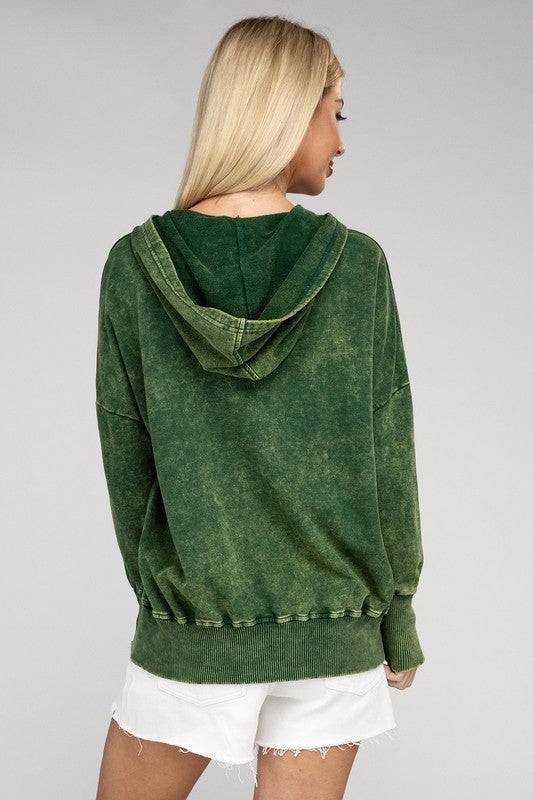 French Terry Acid Wash Kangaroo Pocket Hoodie ZENANA