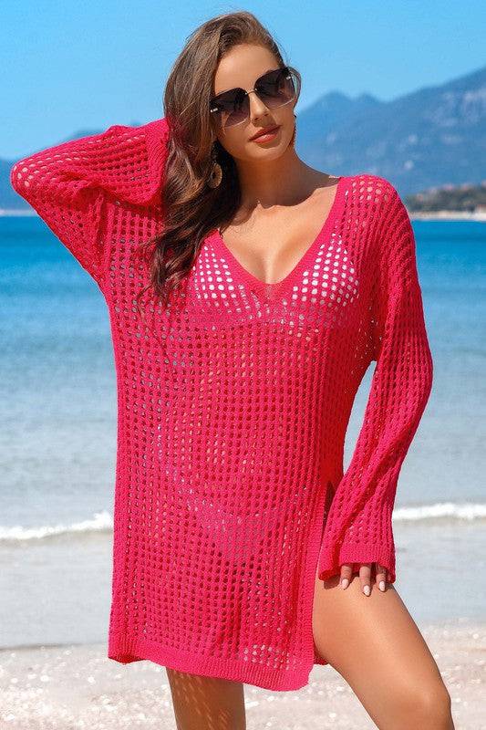 Crochet Side Split Beach Coverups Swimwear Dress - Eye Candy Sensation