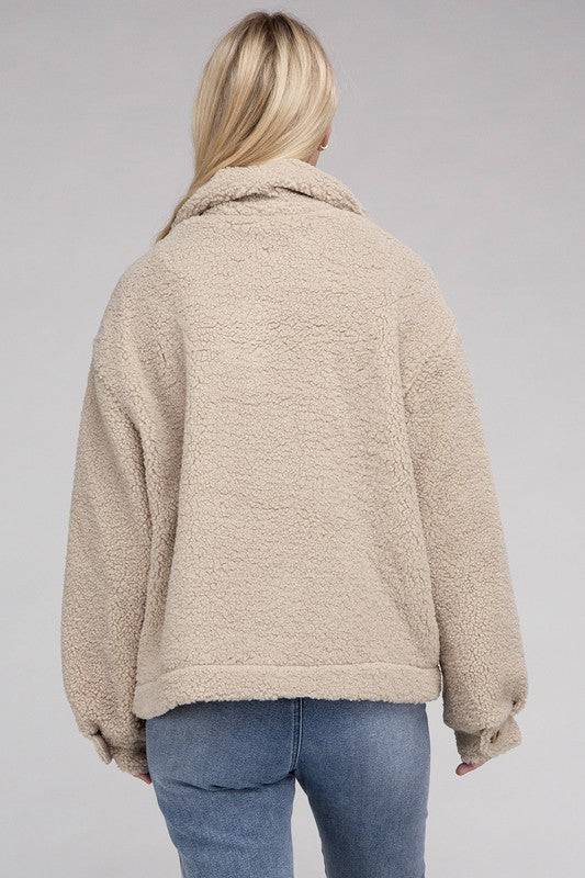 Cozy Sherpa Button-Front Jacket Ambiance Apparel