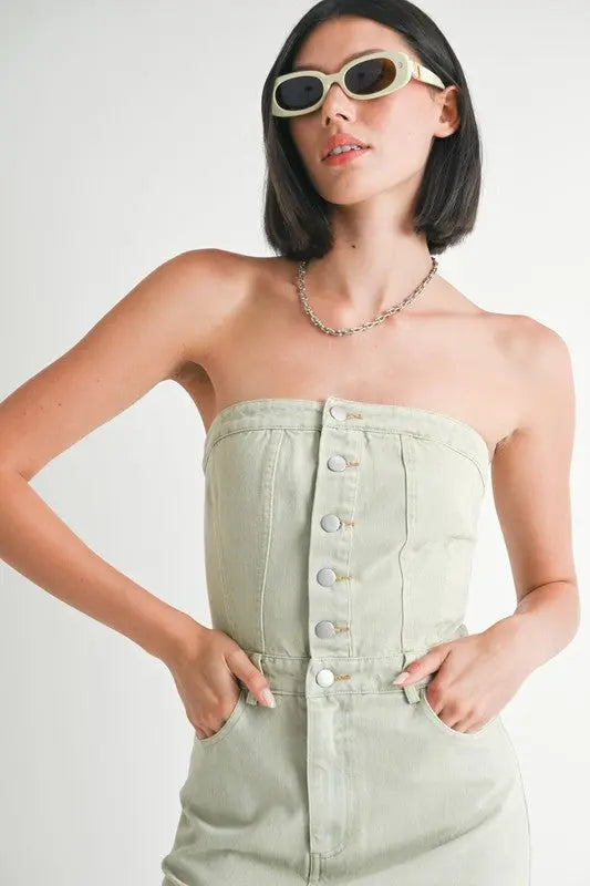 BUTTON UP TUBE DENIM DRESS WITH SLIT Emory Park