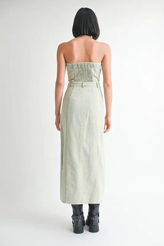 BUTTON UP TUBE DENIM DRESS WITH SLIT Emory Park