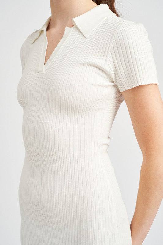 COLLARED LONG SLEEVE MIDI DRESS Eye Candy Sensation