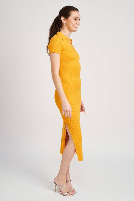 COLLARED LONG SLEEVE MIDI DRESS Eye Candy Sensation