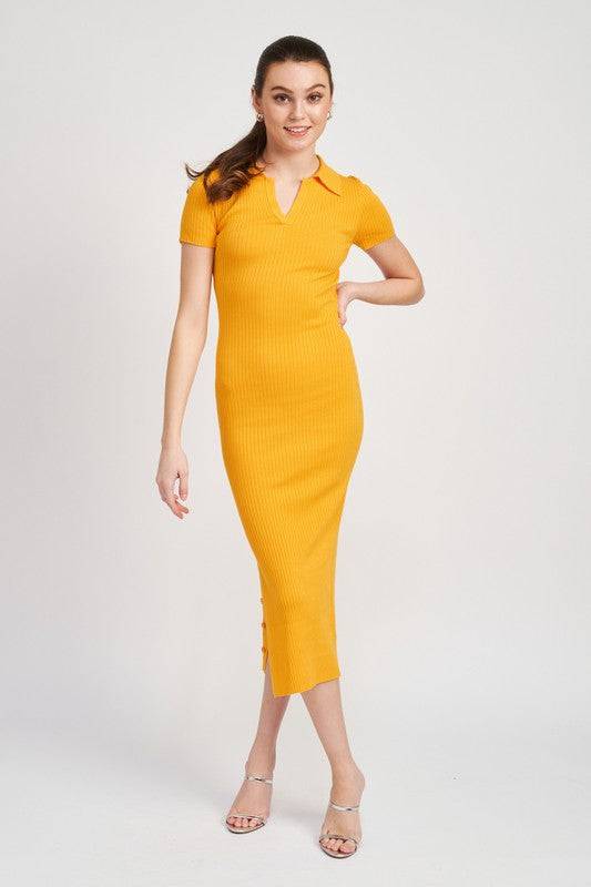 COLLARED LONG SLEEVE MIDI DRESS Eye Candy Sensation