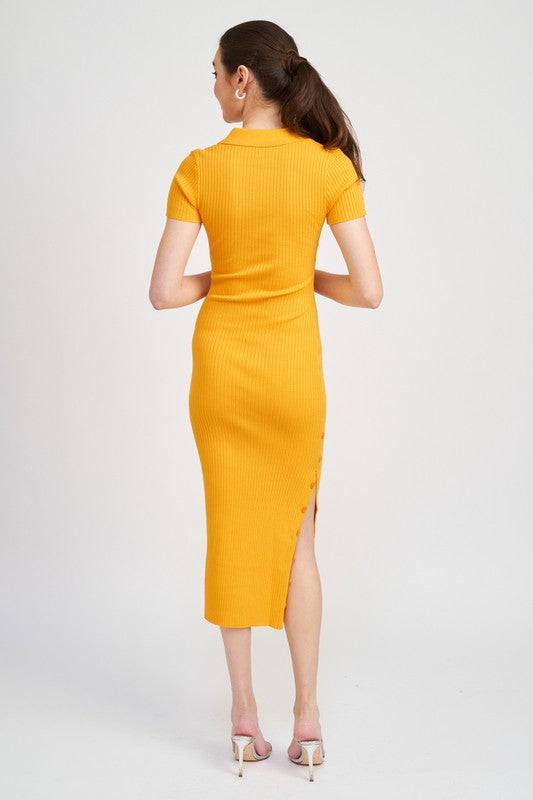 COLLARED LONG SLEEVE MIDI DRESS Eye Candy Sensation