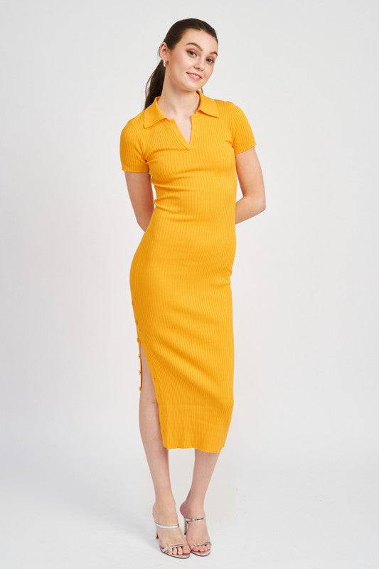 COLLARED LONG SLEEVE MIDI DRESS Eye Candy Sensation