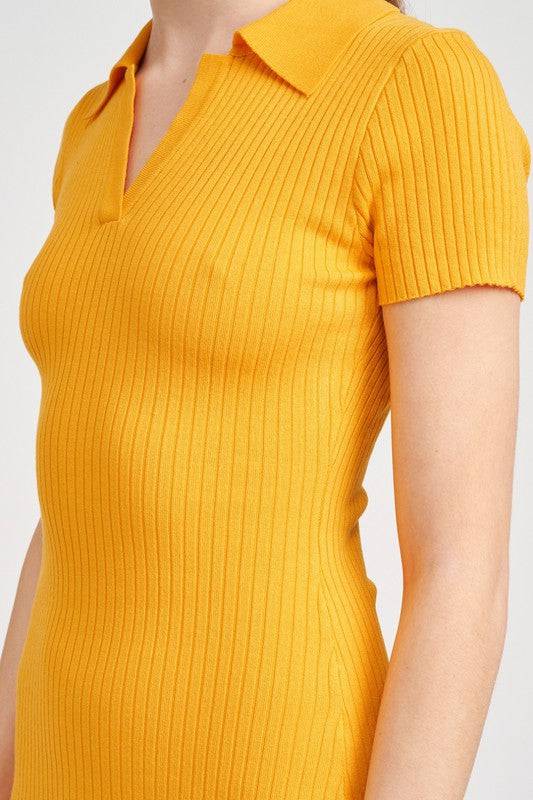 COLLARED LONG SLEEVE MIDI DRESS Eye Candy Sensation