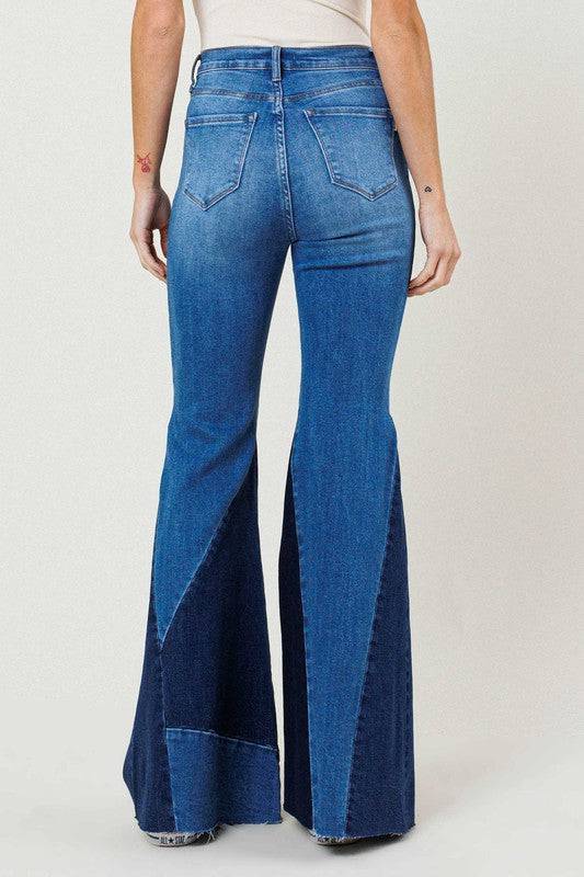 COLOR BLOCK SIDE SLIT FLARE JEANS Eye Candy Sensation