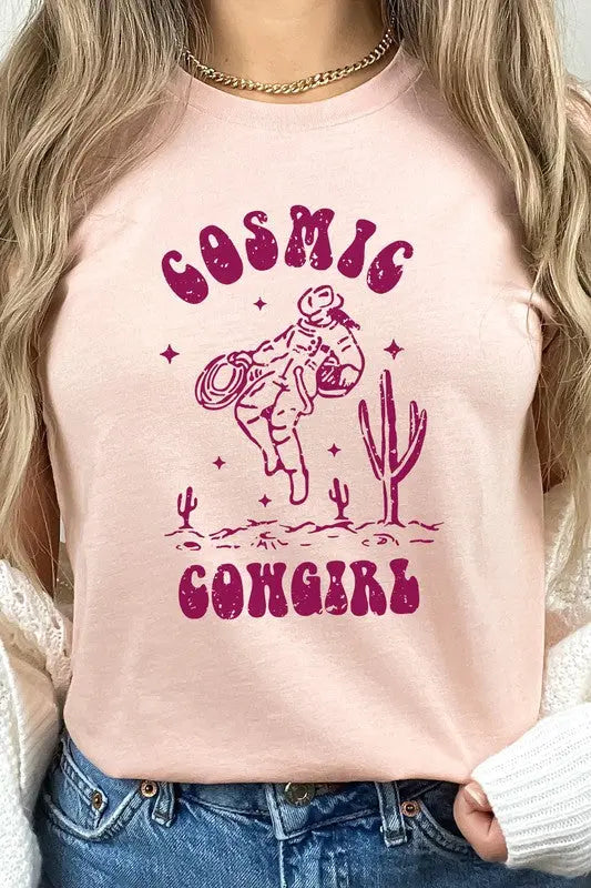 Cosmic Cowgirl Space Desert Cactus Graphic Tee Kissed Apparel