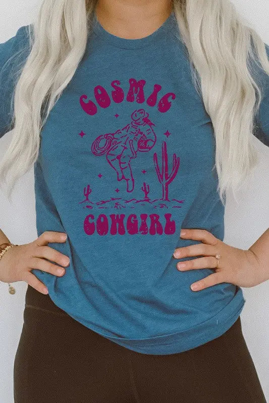 Cosmic Cowgirl Space Desert Cactus Graphic Tee Kissed Apparel