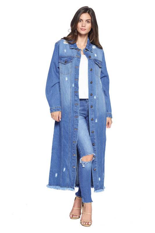 DENIM LONG JACKETS DISTRESSED WASHED Eye Candy Sensation