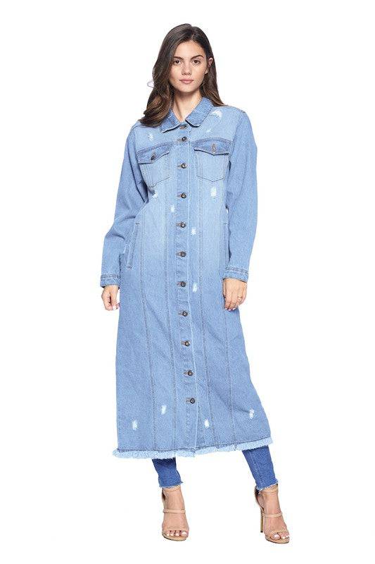 DENIM LONG JACKETS DISTRESSED WASHED Eye Candy Sensation