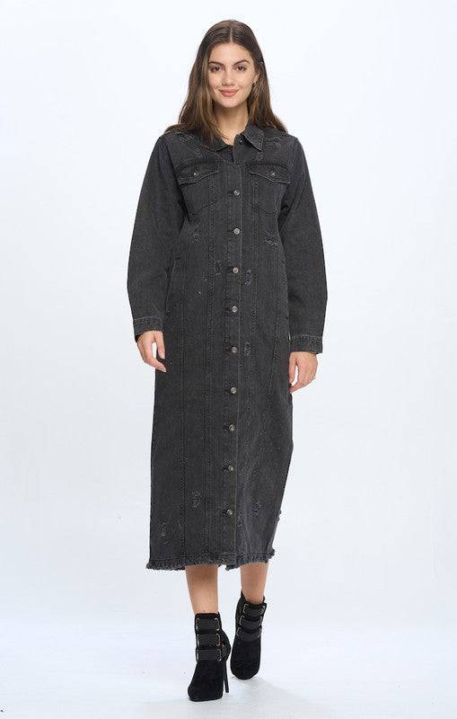 DENIM LONG JACKETS DISTRESSED WASHED Eye Candy Sensation